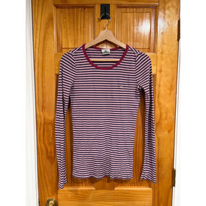 Lacoste Striped Long Sleeve Ribbed Top Sz 38 (S) Made in France Preppy Classic